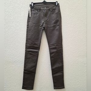 Denim: Faux Leather Armt Green Skinny Pants